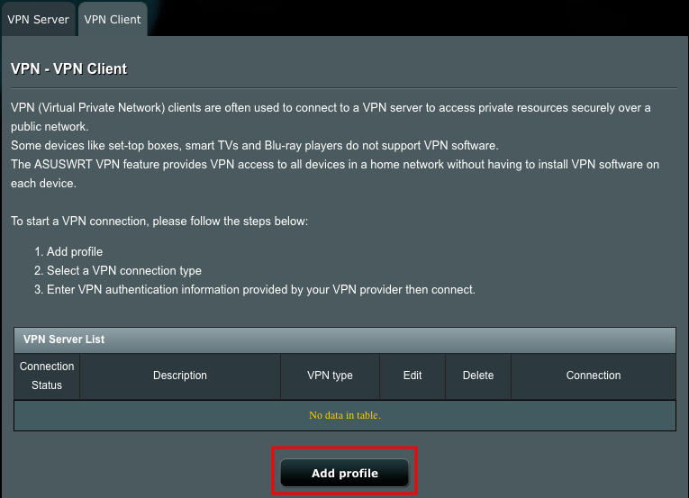 Asus VPN router setup step 5