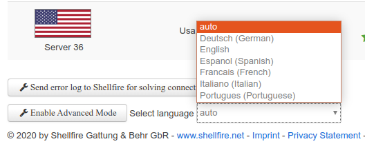 Shellfire Box Sprachenauswahl