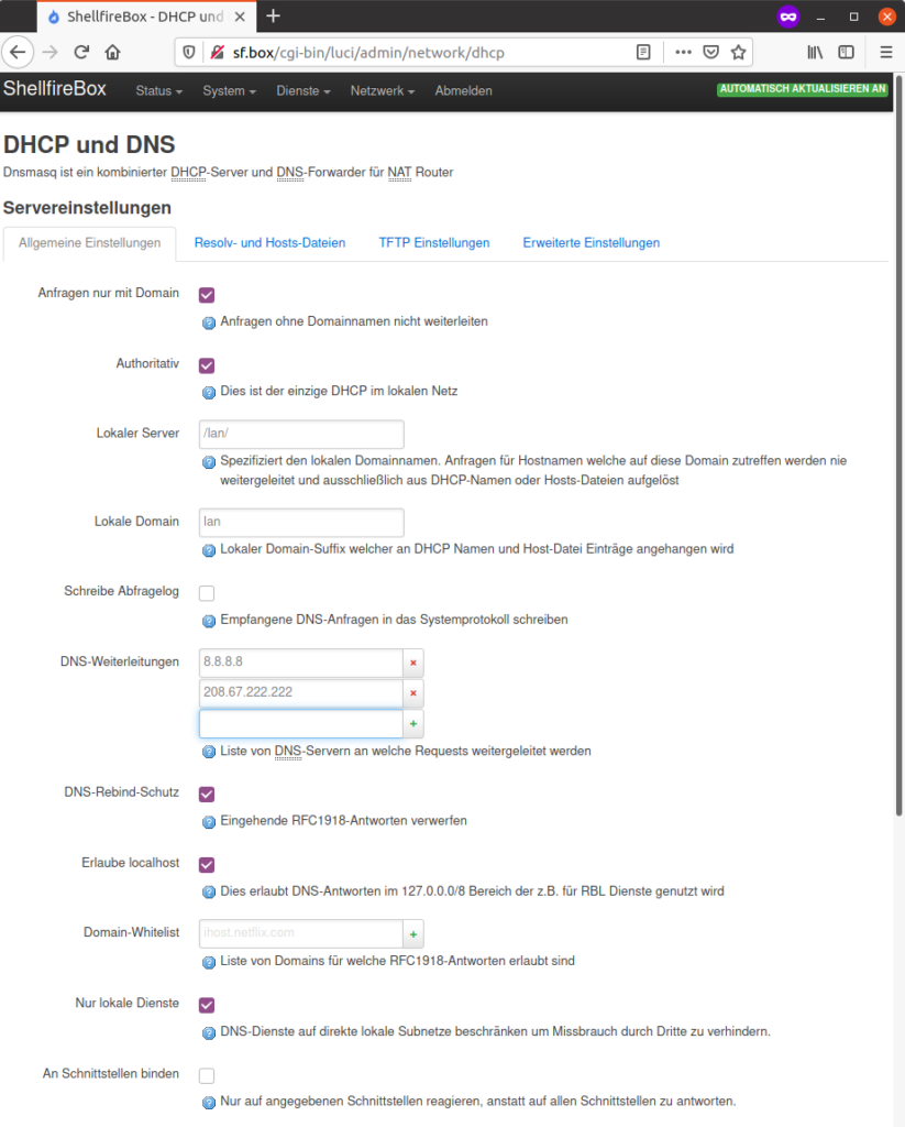 DHCP und DNS EInstellungen