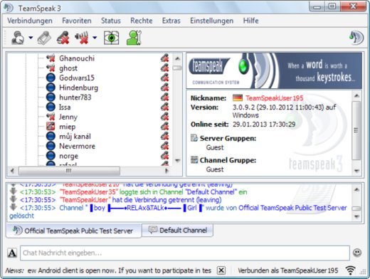 Screenshot des Teamspeak 3 Clients